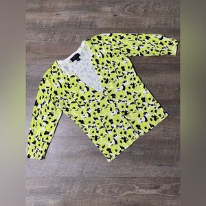 AB Studio Volt Green and Black Floral 3/4 Sleeve Cardigan